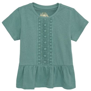 Cool Club, Bluza cu maneca scurta pentru fete, turcoaz, broderie, imprimeu flori