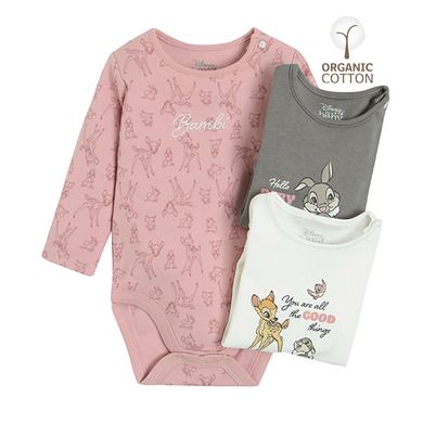 Cool Club, Body cu maneca lunga din bumbac organic pentru fetite, Bambi, set 3 buc.