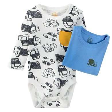 Cool Club, Body cu maneca lunga pentru baieti, alb, albastru, imprimeu masinute, set 2 buc.