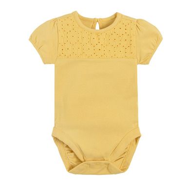 Cool Club, Body cu maneca scurta pentru fete, galben, broderie englezeasca