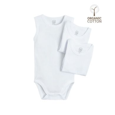 Cool Club, Body fara maneci pentru bebelusi, bumbac organic, alb, set, 3 buc.