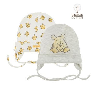 Cool Club, Caciula bebelusi, bumbac organic, gri melange, ecru, Winnie-the-Pooh, set, 2 buc.