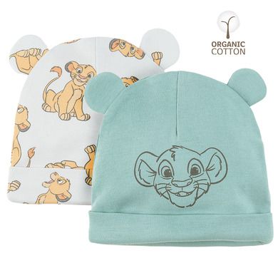 Cool Club, Caciulita pentru baieti, bumbac organic, turcoaz, gri deschis, imprimeu Lion King, set 2 buc.