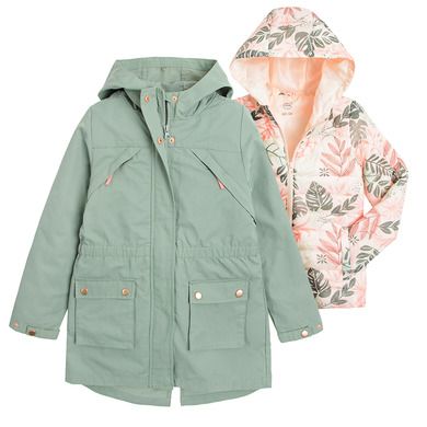 Cool Club, Geaca cu gluga pentru fete, 3in1, verde-roz, imprimeu frunze