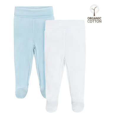 Cool Club, Pantaloni cu botosei pentru bebelusi, bumbac organic, alb, albastru deschis, set 2 buc..