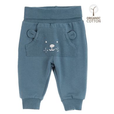 Cool Club, Pantaloni trening pentru bebelusi, bumbac organic, albastru, ursulet