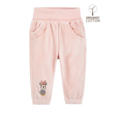 Cool Club, Pantaloni trening pentru fete, velur, bumbac organic, roz, imprimeu Minnie Mouse
