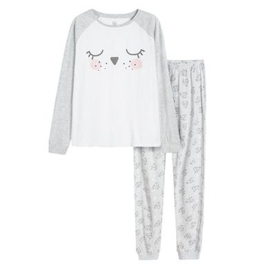 Cool Club, Pijama pentru fete, alb-gri, imprimeu bufnite