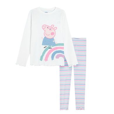 Cool Club, Pijama pentru fete, ecru, in dungi, imprimeu Peppa Pig