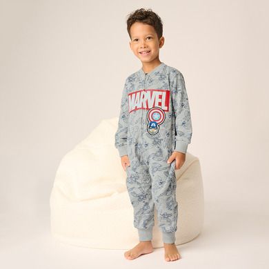 Cool Club, Pijama-salopeta pentru baieti, gri, imprimeu Marvel Super Heroes