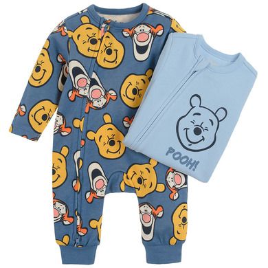 Cool Club, Pijama tip salopeta pentru baieti, albastru, imprimeu Winnie the Pooh, set, 2 buc.
