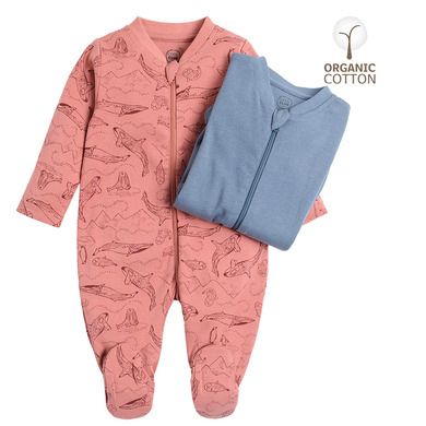 Cool Club, Pijama tip salopeta pentru baieti, bumbac organic, mix de culori, imprimeu animale acvatice, set 2 buc.