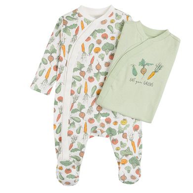 Cool Club, Pijama tip salopeta pentru baieti, ecru, verde, set 2 buc.