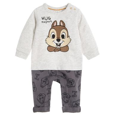 Cool Club, Pijama tip salopeta pentru baieti, gri, imprimeu Chip & Dale