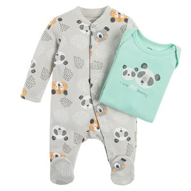 Cool Club, Pijama tip salopeta pentru baieti, gri, menta verde, set, 2 buc.