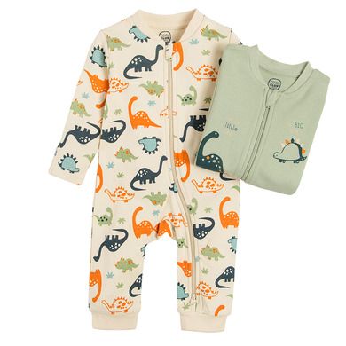 Cool Club, Pijama tip salopeta pentru baieti, mix de culori, imprimeu dinozauri, set 2 buc.