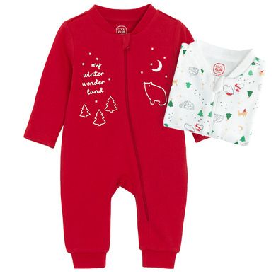 Cool Club, Pijama tip salopeta pentru bebelusi, alb, rosu, set, 2 buc.