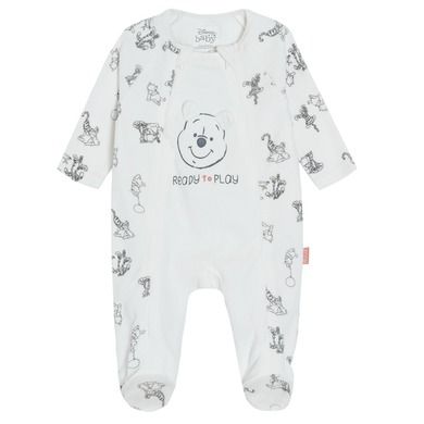 Cool Club, Pijama tip salopeta pentru bebelusi, bumbac organic, ecru, imprimeu Winnie the Pooh