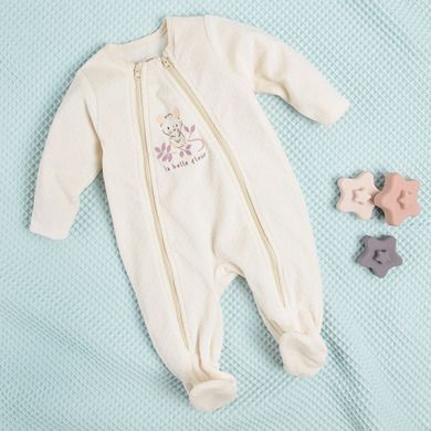 Cool Club, Pijama tip salopeta pentru fete, bej, imprimeu La belle fleur