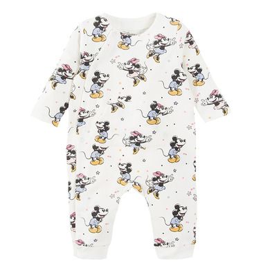 Cool Club, Pijama tip salopeta pentru fete, ecru, imprimeu Minnie Mouse