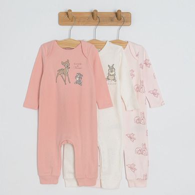 Cool Club, Pijama tip salopeta pentru fete, ecru, roz, imprimeu Bambi, set 3 buc.