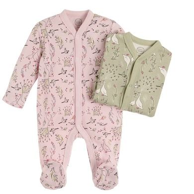 Cool Club, Pijama tip salopeta pentru fete, roz deschis, verde, imprimeu gascute, set 2 buc.