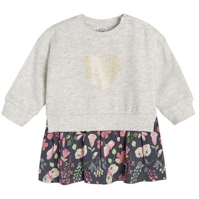 Cool Club, Rochie cu maneca lunga pentru fete, bej-grafit, imprimeu flori, fluturi