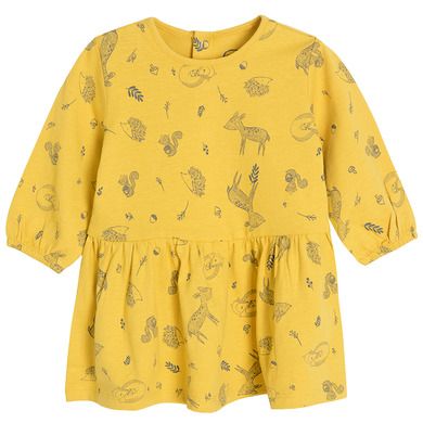 Cool Club, Rochie cu maneca lunga pentru fete, galben, imprimeu animale salbatice