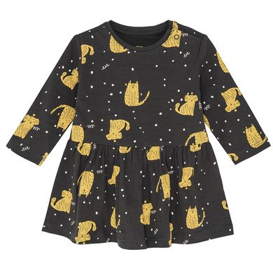 Cool Club, Rochie cu maneca lunga pentru fete, negru-grafit, imprimeu catei, pisici