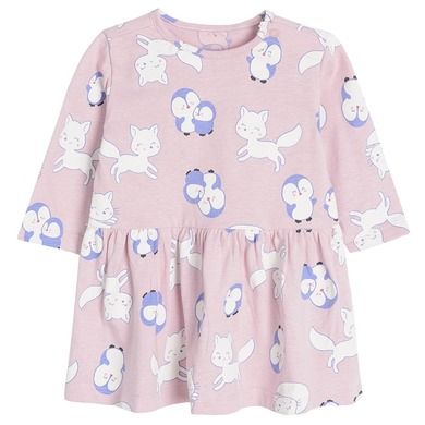 Cool Club, Rochie cu maneca lunga pentru fete, violet, imprimeu pinguini, vulpite