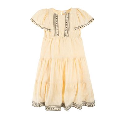 Cool Club, Rochie pentru fete cu maneca scurta, ocru, volane, boho