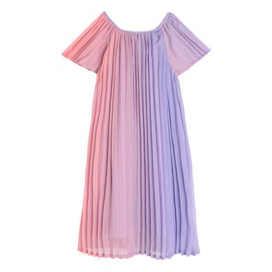 Cool Club, Rochie plisata cu maneca scurta pentru fete, mov-roz