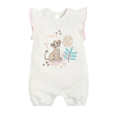 Cool Club, Salopeta rompers alba din bumbac organic pentru fetite, imprimeu Lion King