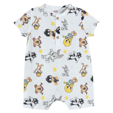 Cool Club, Salopeta rompers pentru baieti, alb, imprimeu Looney Tunes