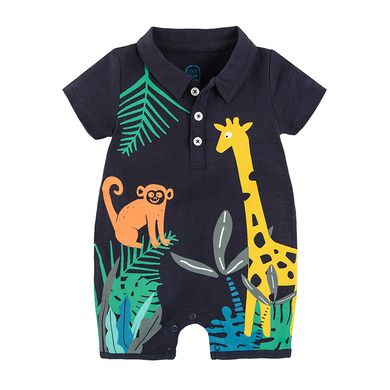 Cool Club, Salopeta Rompers pentru baieti, bleumarin, imprimeu maimuta, girafa