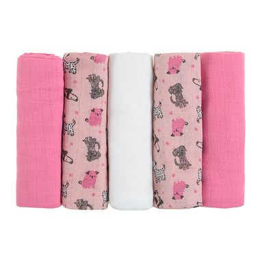 Cool Club, Scutece textile din finet pentru fetite, roz si alb, 70-70 cm, set 5 buc.