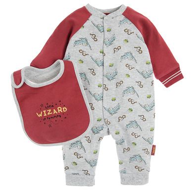 Cool Club, Set pentru baieti, pijama tip salopeta, baveta, gri-bordo, imprimeu Harry Potter
