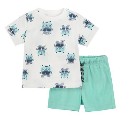 Cool Club, Set pentru baieti, tricou, pantaloni scurti, alb-albastru, imprimeu masinute
