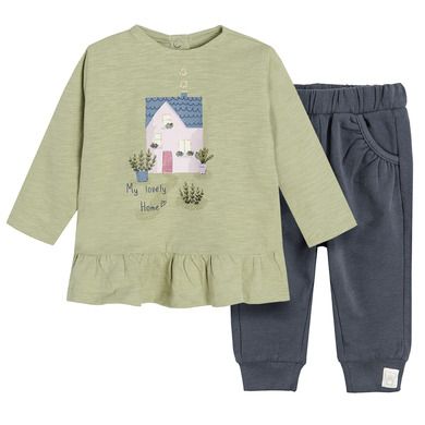 Cool Club, Set pentru fete, Bluza cu maneca lunga, Pantaloni de trening, verde-grafit, imprimeu My lovely home