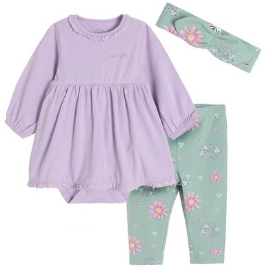 Cool Club, Set pentru fete, Body-rochie cu maneca lunga, Colanti, Bentita, violet-verde