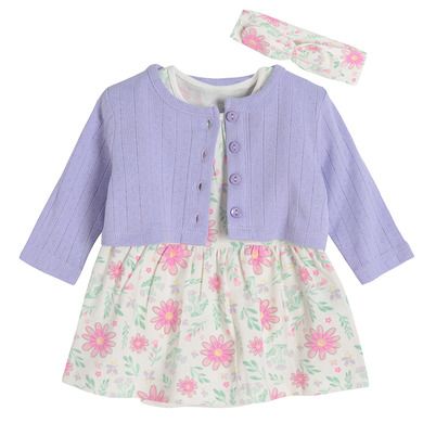 Cool Club, Set pentru fete, Body-rochie cu maneca scurta, Bolero, Bentita, ecru, violet