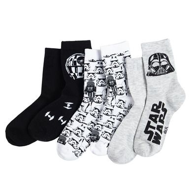 Cool Club, Sosete pentru baieti, alb, gri, negru, imprimeu Star Wars, set 3 buc.