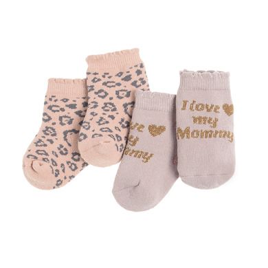 Cool Club, Sosete pentru fete, bej, roz, imprimeu leopard, I love my mommy, set 2 buc.