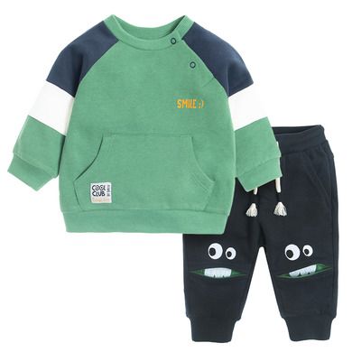 Cool Club, Trening pentru baieti, verde-bleumarin, imprimeu monstru