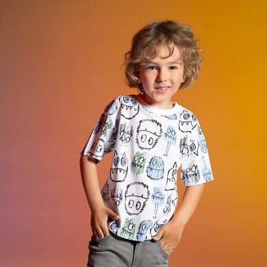 Cool Club, Tricou pentru baieti, alb, imprimeu monstri