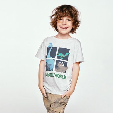 Cool Club, Tricou pentru baieti, bej melanj, imprimeu Jurassic World