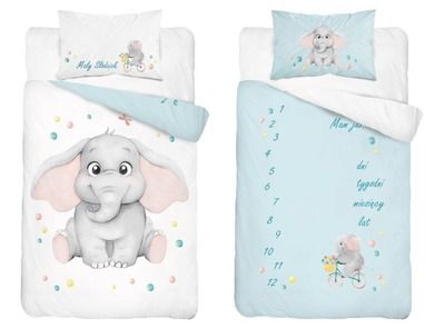 Elefant, set lenjerie de pat single, albastru, 100-135 cm