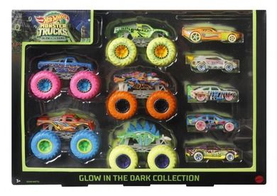 Hot Wheels, Monster Trucks, Glow in the Dark, pachet de 10 masini