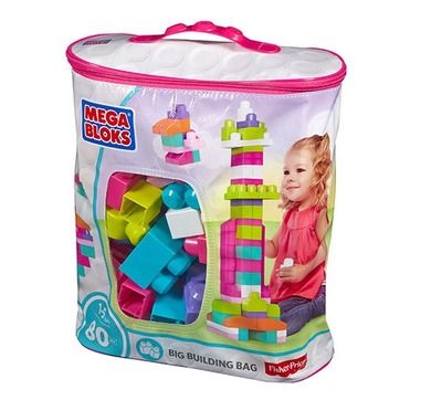 Mega Bloks, geanta cu blocuri, roz, set de constructie, 80 piese