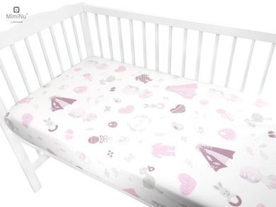 MimiNu, Baby Shower, cearceaf din bumbac cu elastic, roz, 60-120 cm